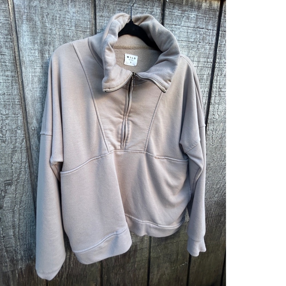 Wilo The Label Quarter Zip Sweatshirt Tan Beige Oversized Pullover Athleisure L